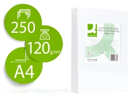 Q-connect Papel Multifunción Ultra White DIN A4 120 Gramos, Paquete de 250 Hojas, Blanco