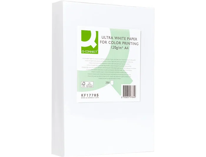 Q-connect Papel Multifunción Ultra White DIN A4 120 Gramos, Paquete de 250 Hojas, Blanco