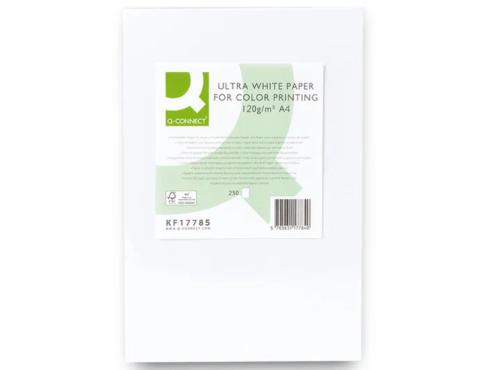 Q-connect Papel Multifunción Ultra White DIN A4 120 Gramos, Paquete de 250 Hojas, Blanco