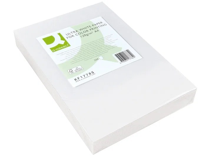 Q-connect Papel Multifunción Ultra White DIN A4 120 Gramos, Paquete de 250 Hojas, Blanco