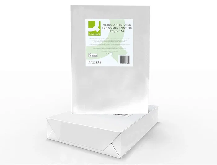 Q-connect Papel Multifunción Ultra White DIN A4 120 Gramos, Paquete de 250 Hojas, Blanco