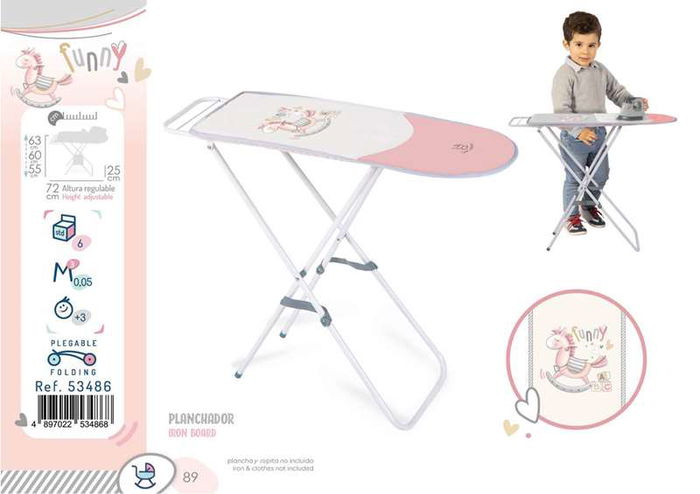 Decuevas Planchador Plegable Funny Rosa, Altura Regulable, 63x72x25 cm