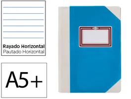 Fernandes Libro Cartone Cosido Din A5+ Rayado Horizontal 50 Hojas 100 gr Azul