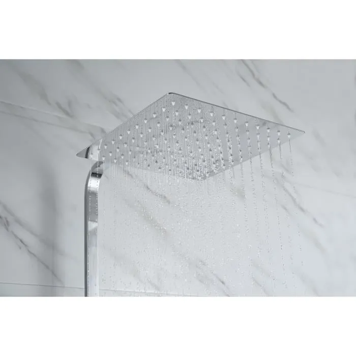Oceanic Columna de Ducha Mezclador Termostático - Cabezal Cuadrado 30x30 cm Extraplano - Altura Regulable - Ducha de Mano - Cromo