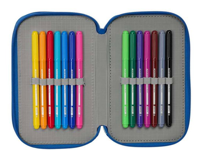 Safta Plumier Triple Estuche Escolar con 37 Piezas, Capacidad 12.5 x 19.5 x 5.5 cm, Para Material de Oficina y Papelería