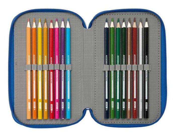 Safta Plumier Triple Estuche Escolar con 37 Piezas, Capacidad 12.5 x 19.5 x 5.5 cm, Para Material de Oficina y Papelería