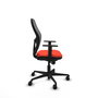 Silla de oficina Jorquera con mecanismo Sincro tapizada con Tela color Naranja oscuro y malla color Gris. Equipada con lumbar 1D, Brazos 1D y Ruedas 65mm nailon