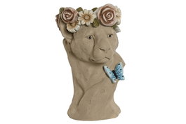 DKD Home Decor Macetero Magnesia Leopardo Flores Crema