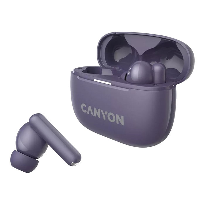Canyon Auriculares TWS-10 OnGo True Wireless Bluetooth 5.3, Morado, Reducción de Ruido Activa, 20-20000 Hz, Con USB Tipo C, Ideal para Deporte