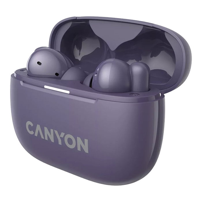 Canyon Auriculares TWS-10 OnGo True Wireless Bluetooth 5.3, Morado, Reducción de Ruido Activa, 20-20000 Hz, Con USB Tipo C, Ideal para Deporte