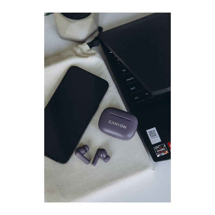 Canyon Auriculares TWS-10 OnGo True Wireless Bluetooth 5.3, Morado, Reducción de Ruido Activa, 20-20000 Hz, Con USB Tipo C, Ideal para Deporte