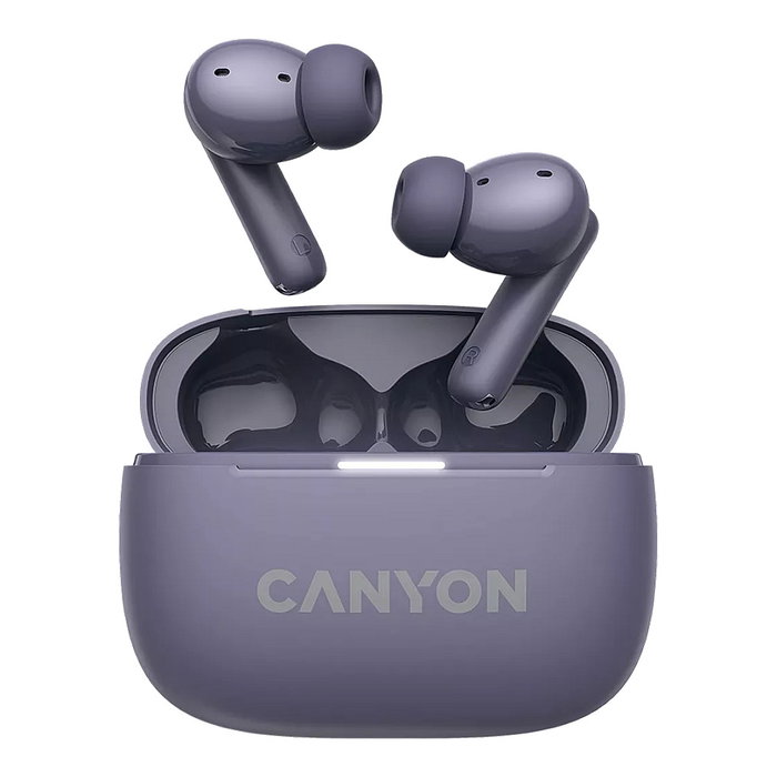 Canyon Auriculares TWS-10 OnGo True Wireless Bluetooth 5.3, Morado, Reducción de Ruido Activa, 20-20000 Hz, Con USB Tipo C, Ideal para Deporte