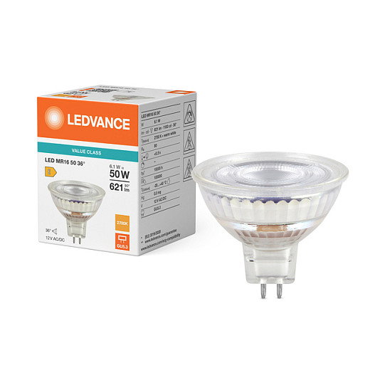 OSRAM MR16 50 36° P 6.1W 827 GU5.3 LED Regulable Blanco Cálido Bajo Voltaje Reflector Lámpara 50W Equivalente