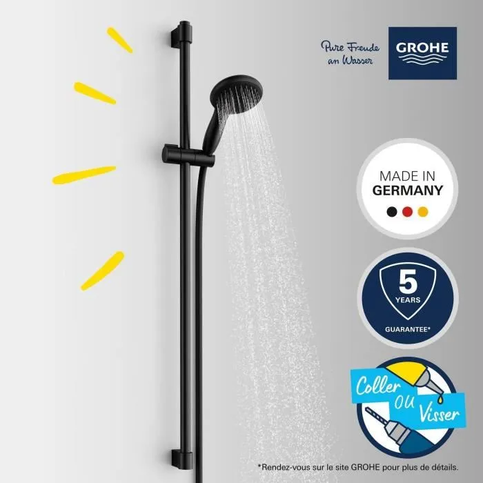 Grohe 269542431 Set de ducha Vitalio Start 110 con rociador 2 chorros, barra 90 cm, flexo, ahorro agua, negro mate