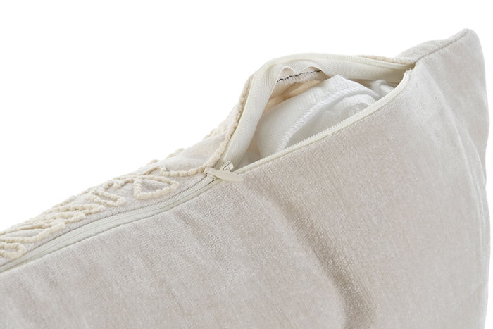 DKD Home Decor Cojín de Chenilla Bordado Crema 45x15x45 cm