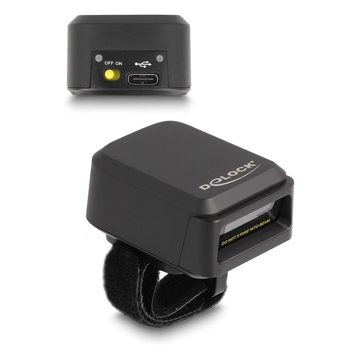DeLOCK Ringbarcode Scanner 1D/2D con Conectividad 2.4 GHz o Bluetooth Inalámbrica (Pack 2 Unidades) y Base de Carga Incluida para Almacén, Logística y Retail