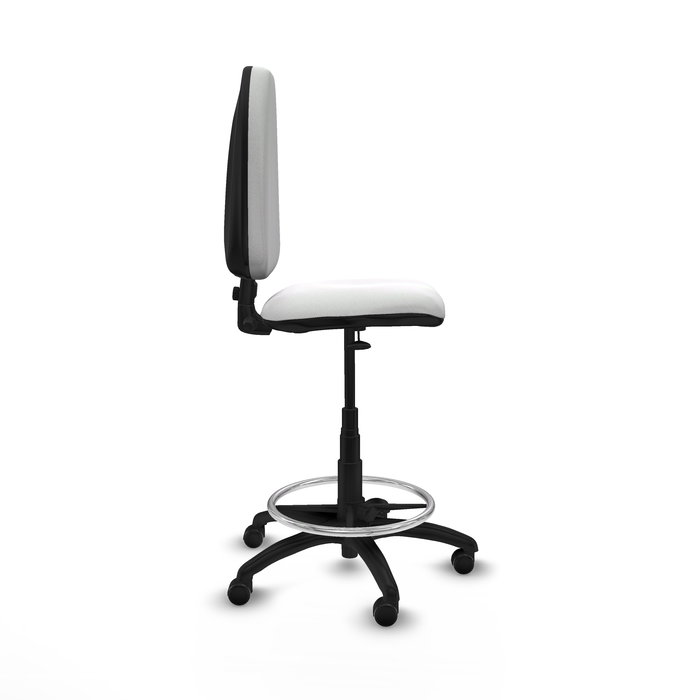 Taburete Aýna con mecanismo Contacto permanente básico tapizada con Tela color Blanco. Equipado con Base poliamida negra, Sin brazos y Ruedas de parqué