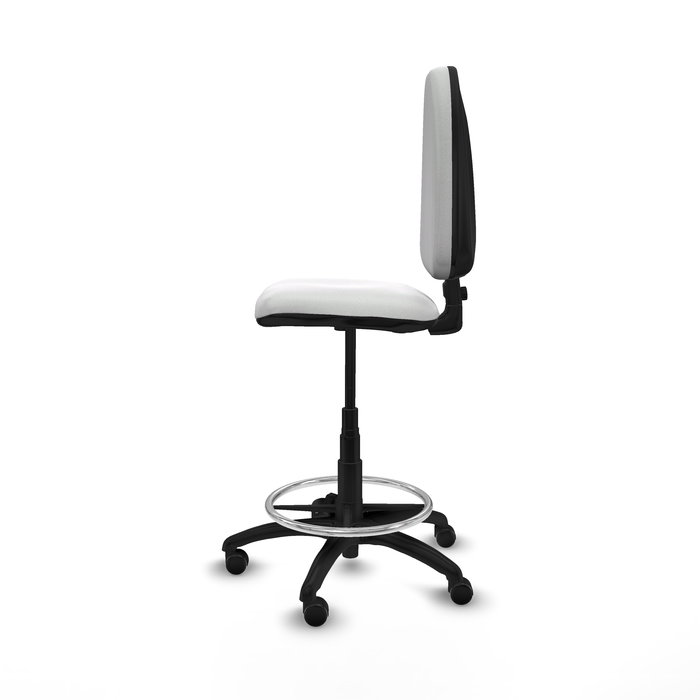 Taburete Aýna con mecanismo Contacto permanente básico tapizada con Tela color Blanco. Equipado con Base poliamida negra, Sin brazos y Ruedas de parqué