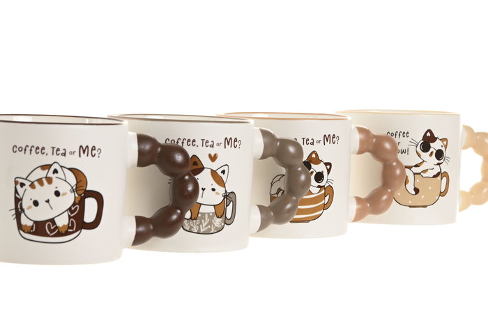 DKD Home Decor Mug Scandi Porcelana New Bone Beige Marron 9 x 8 x 13.5 cm 12 Unidades 335ml