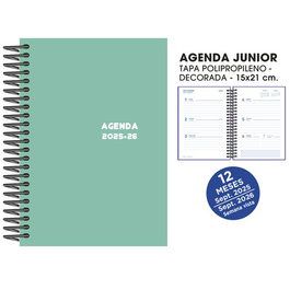 Agenda Escolar (2025-26) Senfort Junior Espiral Tapa Pvc 150X210 S/V Turquesa