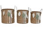 DKD Home Decor Set de 3 Cestas de Fibra y Algodón Natural 38x38x35 cm