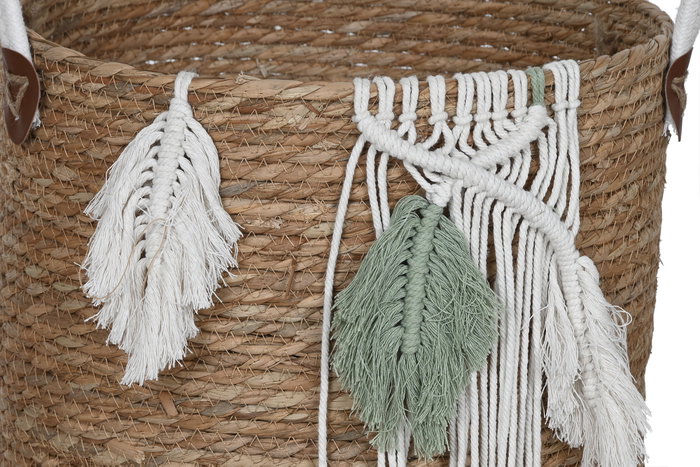 DKD Home Decor Set de 3 Cestas de Fibra y Algodón Natural 38x38x35 cm