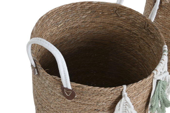 DKD Home Decor Set de 3 Cestas de Fibra y Algodón Natural 38x38x35 cm