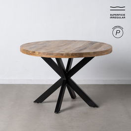 Mesa Comedor Natural-Negro Madera-Hierro 120 X 120 X 79 cm