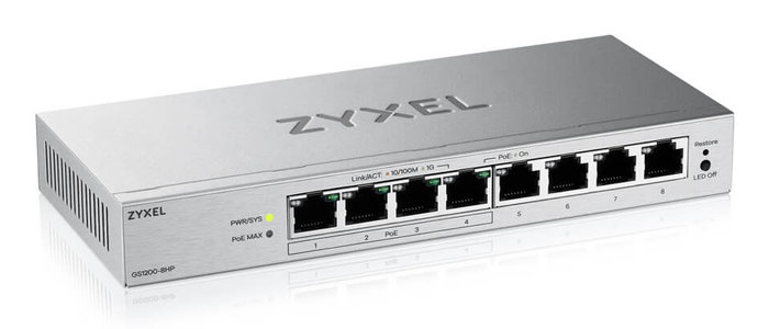 Zyxel GS1200-8HPV3 Switch de 8 puertos Gigabit con 4 puertos PoE+ Zyxel GS1200-8HPV3 Switch de 8 puertos Gigabit con 4 puertos PoE+