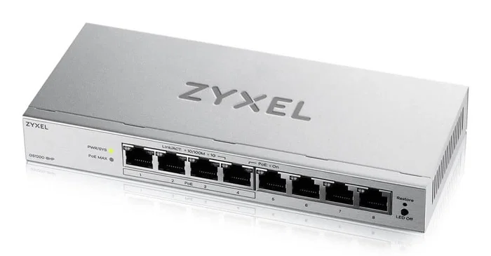 Zyxel GS1200-8HPV3 Switch de Escritorio Gestionado L2 8 Puertos Gigabit con 4 PoE+ y 68W, Web Managed, 16Gbps, Sin Ventilador Zyxel GS1200-8HPV3 Switch de Escritorio Gestionado L2 8 Puertos Gigabit con 4 PoE+ y 68W, Web Managed, 16Gbps, Sin Ventilador