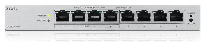Zyxel GS1200-8HPV3 Switch de 8 puertos Gigabit con 4 puertos PoE+ Zyxel GS1200-8HPV3 Switch de 8 puertos Gigabit con 4 puertos PoE+