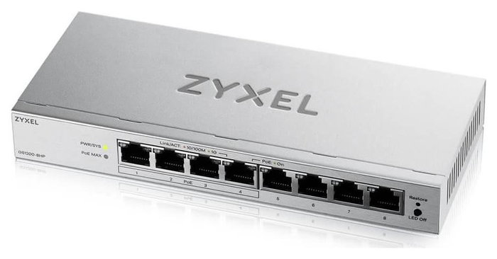 Zyxel GS1200-8HPV3 Switch de 8 puertos Gigabit con 4 puertos PoE+ Zyxel GS1200-8HPV3 Switch de 8 puertos Gigabit con 4 puertos PoE+
