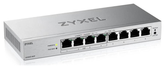 Zyxel GS1200-8HPV3 Switch de 8 puertos Gigabit con 4 puertos PoE+ Zyxel GS1200-8HPV3 Switch de 8 puertos Gigabit con 4 puertos PoE+