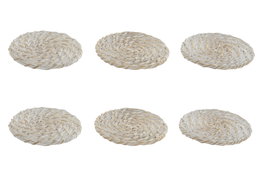 DKD Home Decor Set de 6 Posavasos de Bambú y Ratán Blanco y Natural 12x12x6 cm