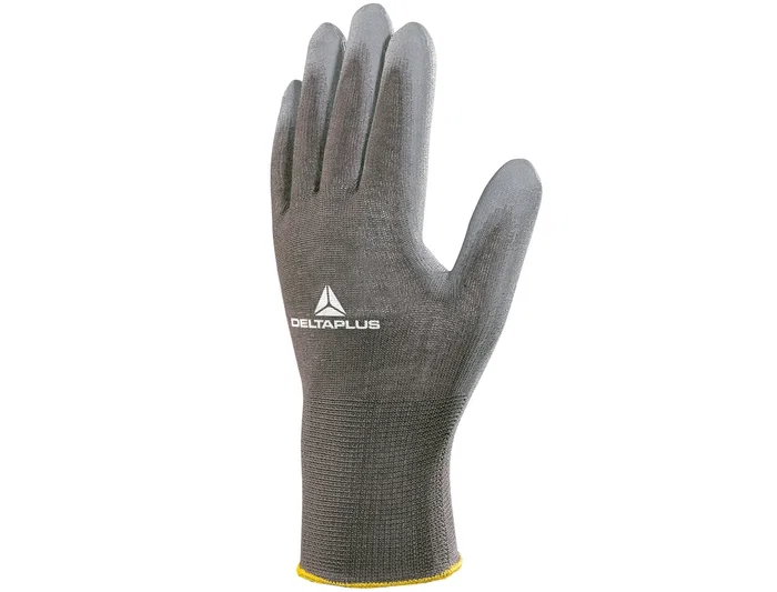 Deltaplus Guantes de Poliéster Antideslizante para Manipulación y Manutención, Gris, Talla 7