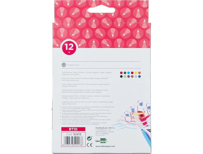 Liderpapel Rotulador Duo Doble Punta Fina y Gruesa Caja de 12 Unidades Colores Surtidos Liderpapel Rotulador Duo Doble Punta Fina y Gruesa Caja de 12 Unidades Colores Surtidos