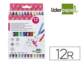Liderpapel Rotulador Duo Doble Punta Fina y Gruesa Caja de 12 Unidades Colores Surtidos