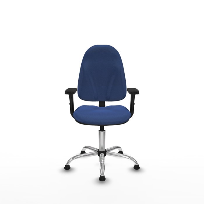 Silla de oficina Algarra con mecanismo Contacto permanente básico tapizada con Tela color Azul marino. Equipada con Base cromada, Brazos 2Dy Topes