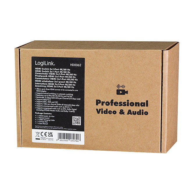 LogiLink Conmutador HDMI 3x1 Puertos 4K/60 Hz HDR