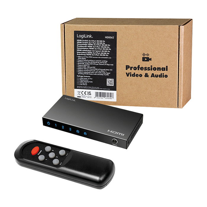 LogiLink Conmutador HDMI 3x1 Puertos 4K/60 Hz HDR