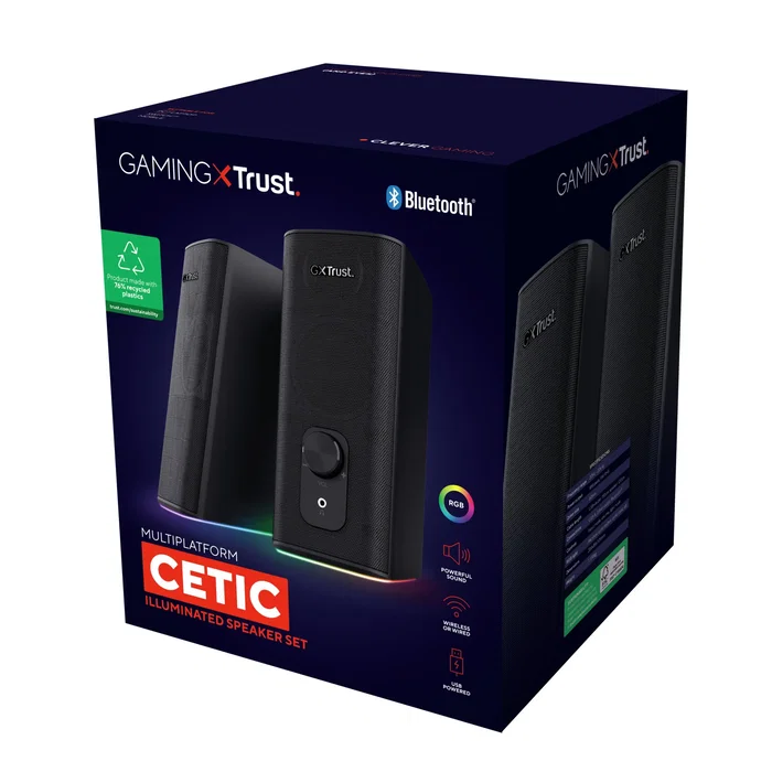 Trust Altavoz GXT 612 CETIC Bluetooth Inalámbrico y Alámbrico 18W 2.0 Canales, Negro con Iluminación RGB, Fabricado con 76% Plástico Reciclado Trust Altavoz GXT 612 CETIC Bluetooth Inalámbrico y Alámbrico 18W 2.0 Canales, Negro con Iluminación RGB, Fabricado con 76% Plástico Reciclado
