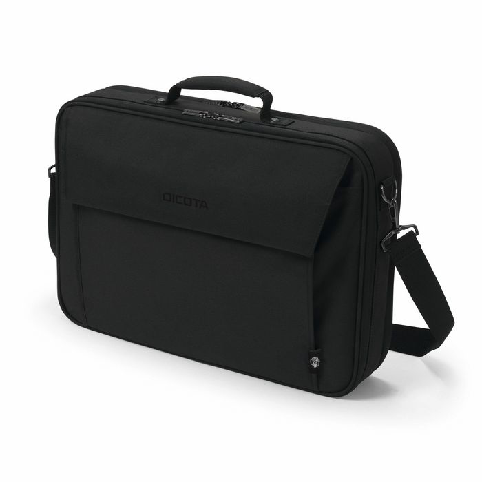Dicota Eco Multi Plus BASE, Funda para Portátil 14-15.6" con Compartimento Extra, Material 300D Poliéster rPET Reciclado, Negro