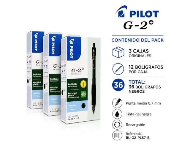 Pilot G-2 Bolígrafo Retráctil de Tinta Gel Negra