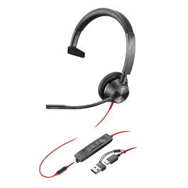 HP Auriculares Poly Blackwire C3315 Mono USB-C/A y 3.5 mm para PC, Mac, Android, iOS, Negro