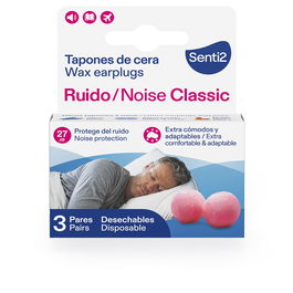 Senti2 Tapones de Cera RUIDO 3 u para Dormir, Estudiar, Viajar - Protección Auditiva Cómoda
