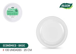 Algon Set de 100 Platos Redondos Ecológicos de Plástico, 25 cm, Plato de Un Solo Uso, Plato Desechable, Plato de Picnic (6 Unidades)