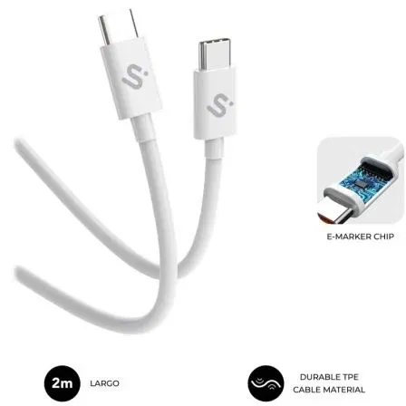 Subblim Cable USB-C a USB-C Cable Plus 100W Carga Rápida y Transferencia 480Mbps 2m Blanco