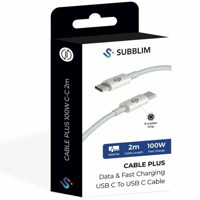 Subblim Cable Plus 100W USB-C a USB-C 2m Blanco