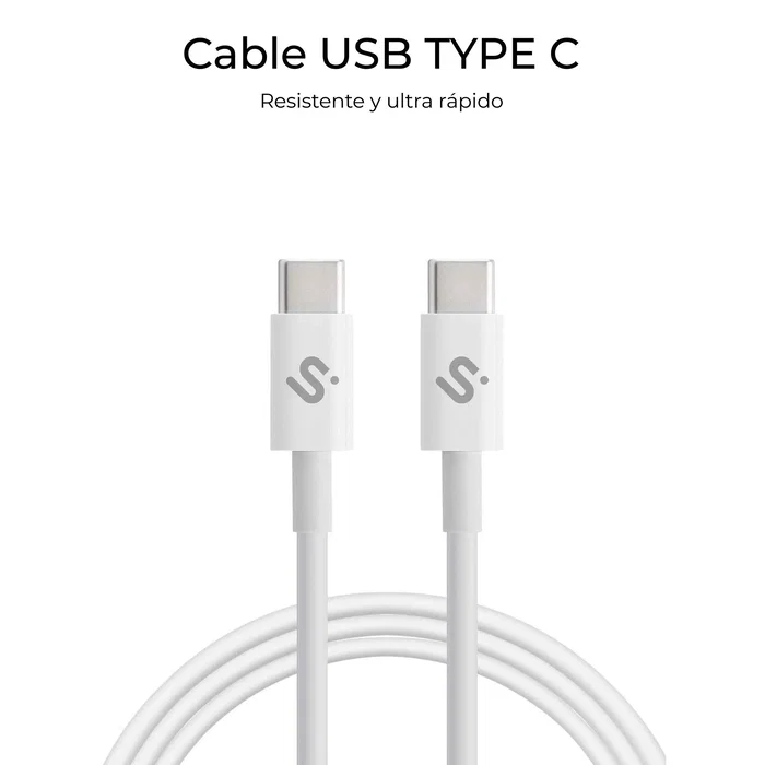 Subblim SUBBLIM PLUS Cable USB-C 100W 2 Metros Blanco PD 3.0 & QC 3.0 480 Mbps E-Marker Carga Rápida para iPhone 15 Samsung MacBook iPad Pro