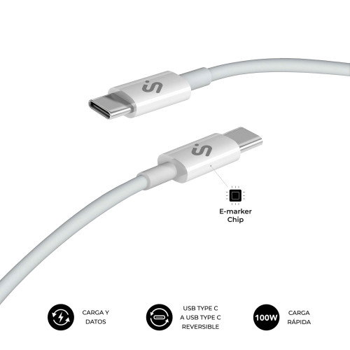 Subblim Cable Plus 100W USB-C a USB-C 2m Blanco